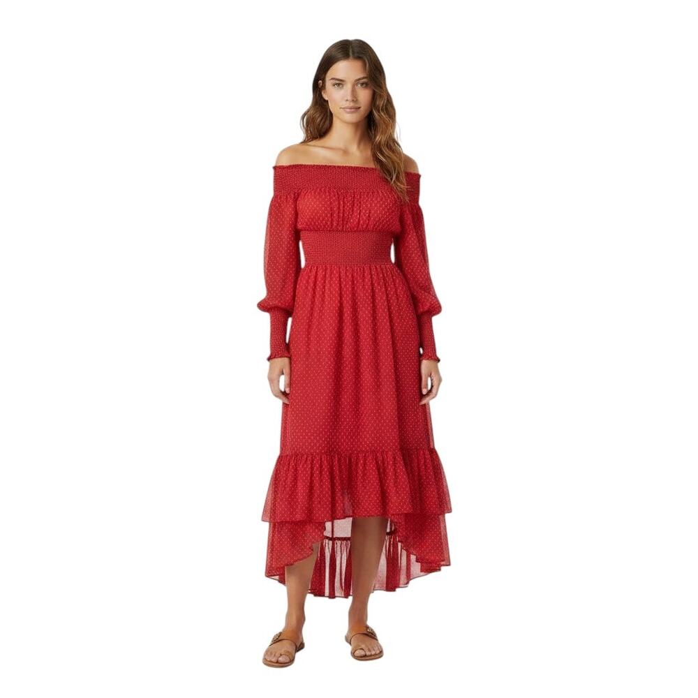 Chelsea & Violet Red Cold Shoulders Lined Long Sleeve Maxi Dress, M